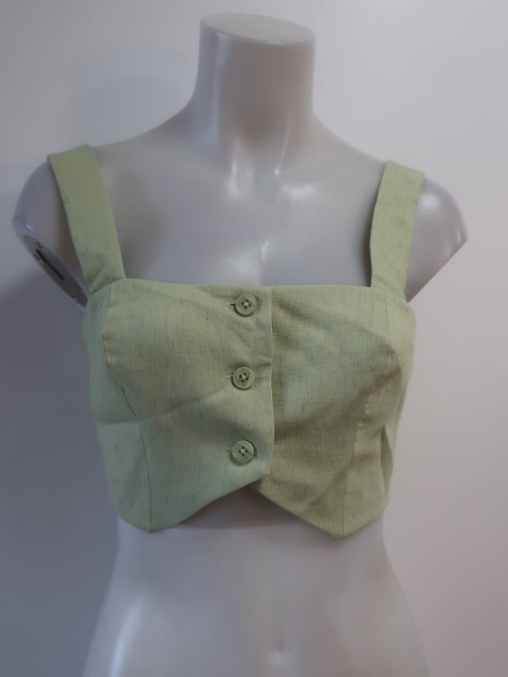 Womens Amanda Uprichard (Item- 14) Sage Green Linen Blend Strappy Crop Top S - Picture 3 of 5